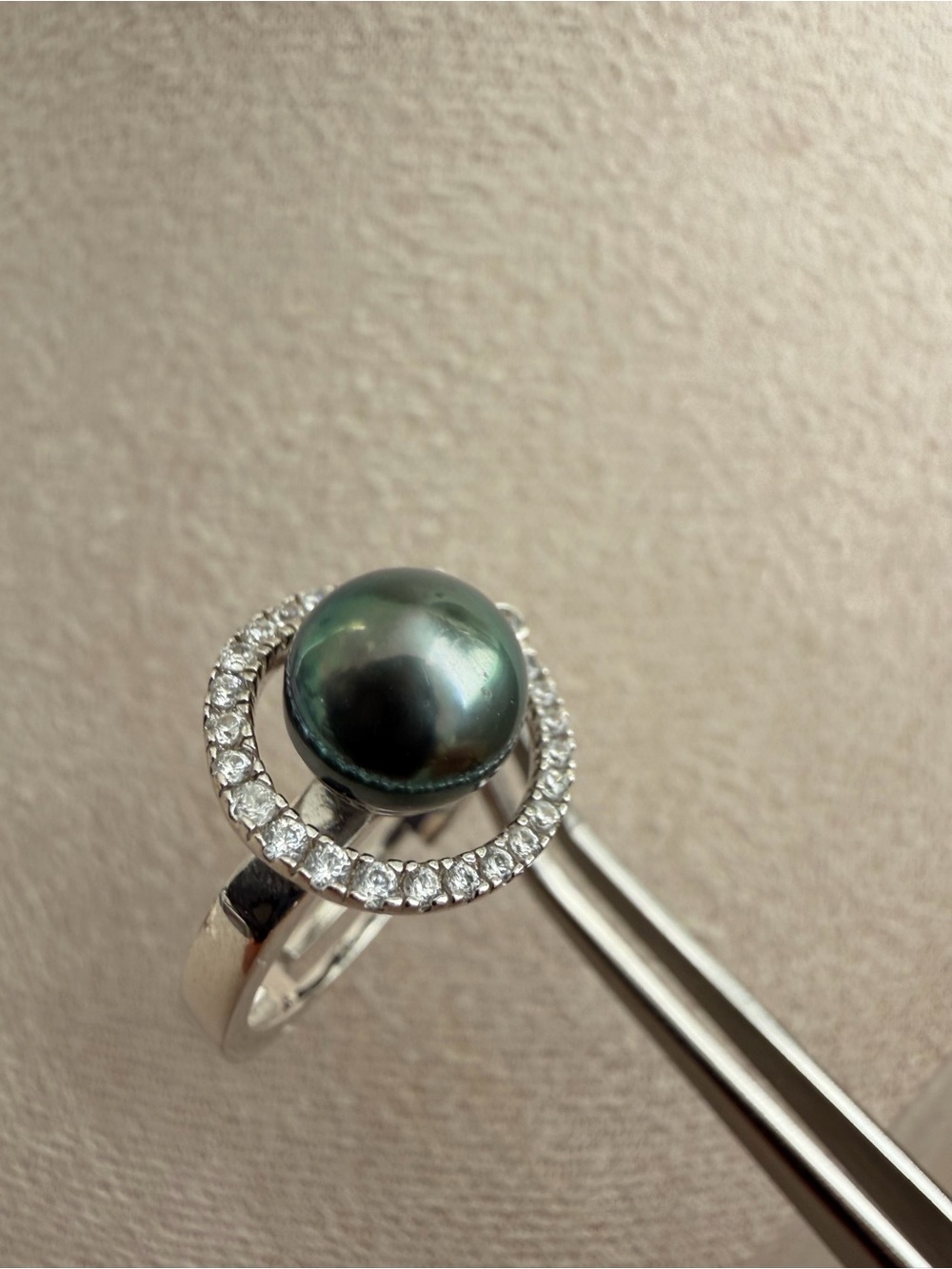 New Tahitian Pearl Ring 8.2mm | Peacock Green | S925 Sterling Silver | Size: 5-9
